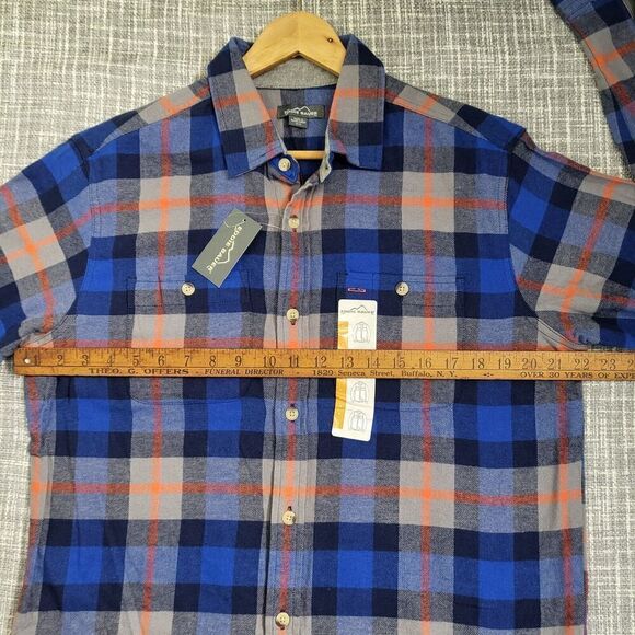 NWT Eddie Bauer Flannel Shirt Blue Orange Plaid Button Down Men's M - Picture 7 of 12